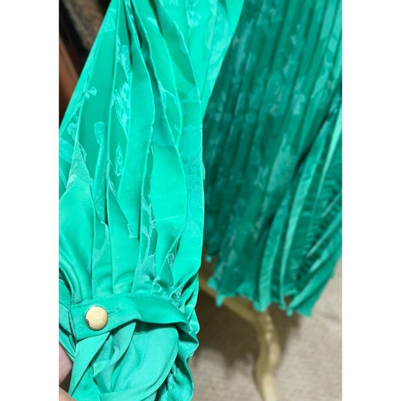 BANANA REPUBLIC | NWT | Size 16 Tall | Emerald Pleated Jacquard Tie-Front Dress - Picture 6 of 9
